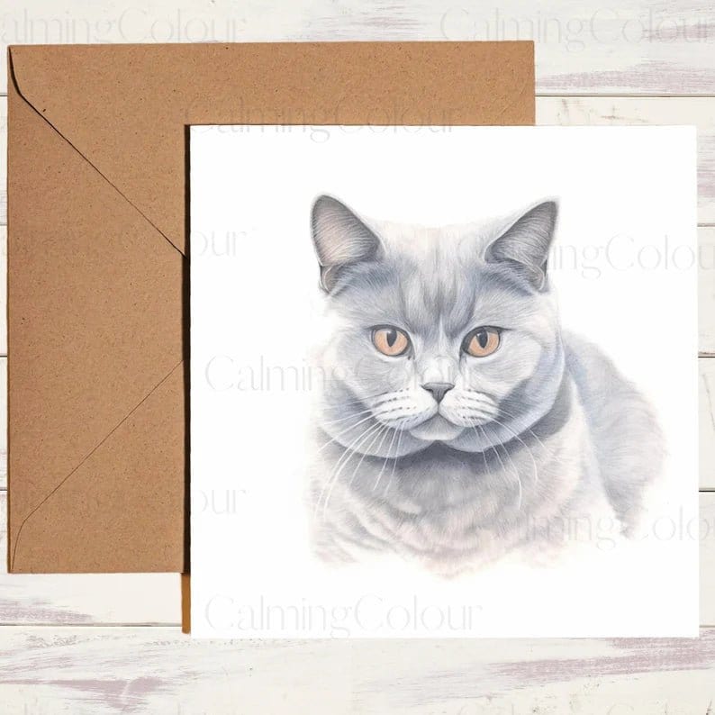 British Shorthair Cat with Cake | Greeting Card | Calming Colour