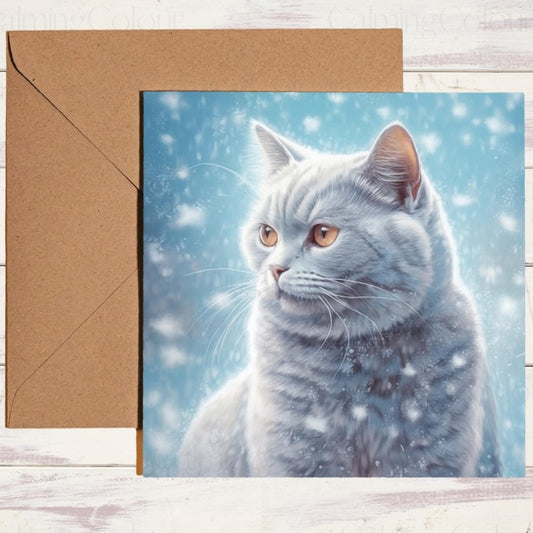 British Shorthair Cat in Snow | Christmas Card | Christmas Card