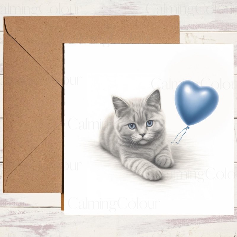 British Shorthair Cat with Balloon | Father's Day Card | Father's Day