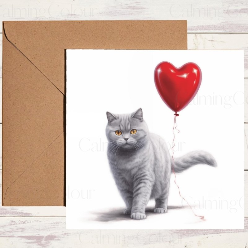 British Shorthair Cat with Heart | Valentine's Card | Valentine's Day