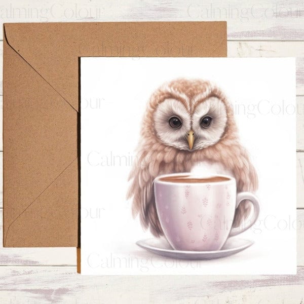 Brown Owl with TeaCup | Father's Day Card | Calming Colour