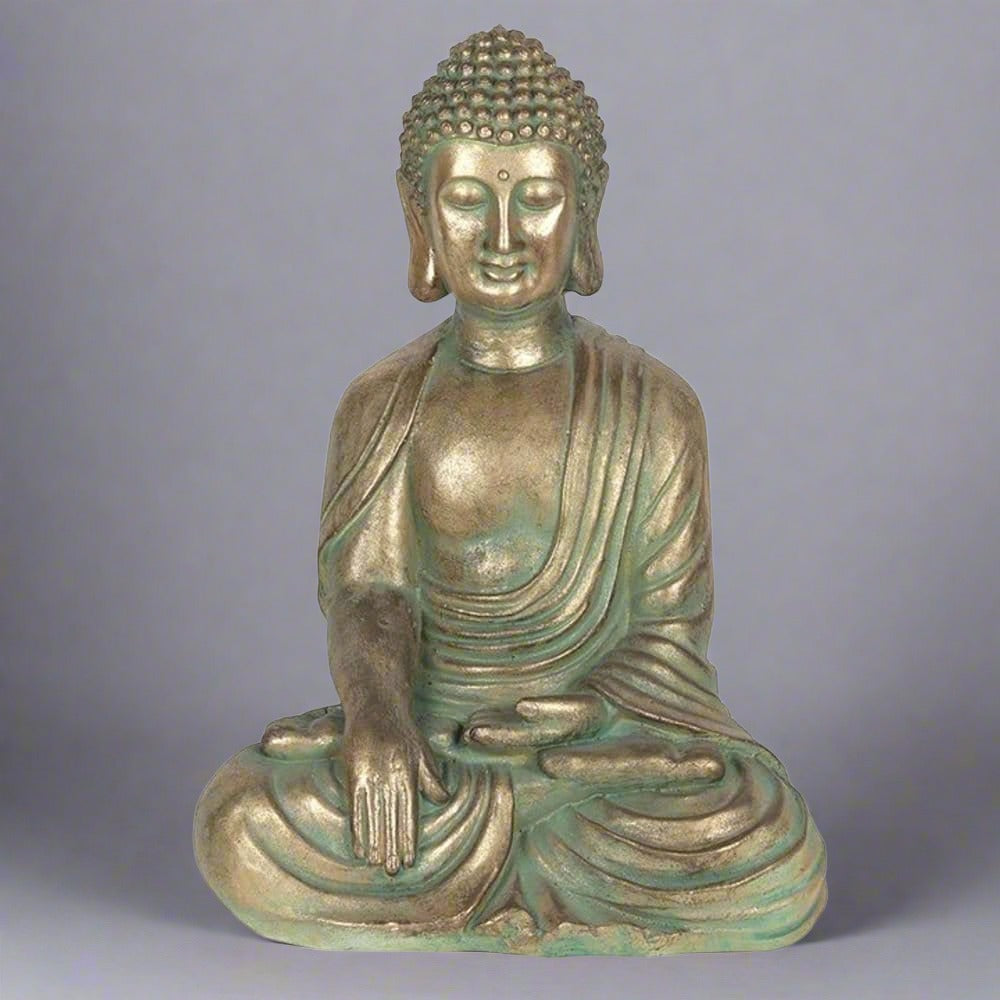 Buddha Sitting in Garden (52cm) | Verdigris Effect | Calming Colour