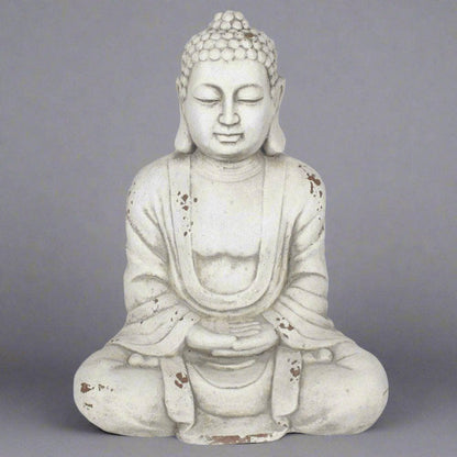 Buddha Statue Hands In Lap | White FiberStone | Calming Colour