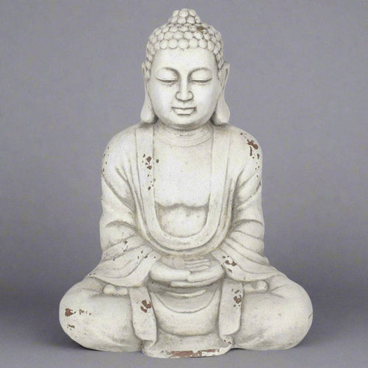 Buddha Statue Hands In Lap | White FiberStone | Calming Colour