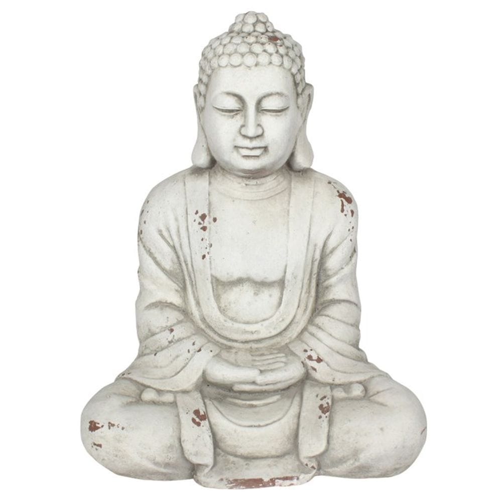 Buddha Statue Hands In Lap (58cm) | White FiberStone | Calming Colour