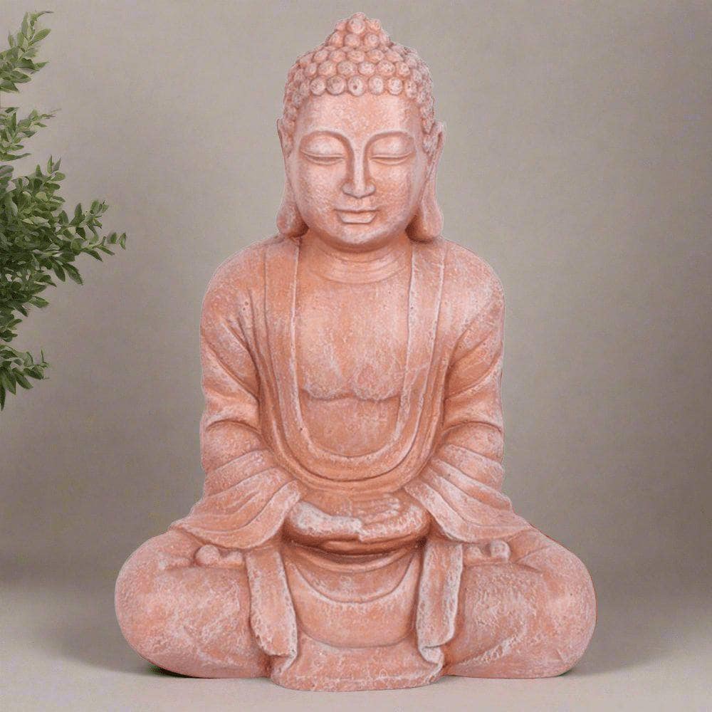 Buddha Statue Sitting Hands In Lap | Terracotta Effect | Calming Colour