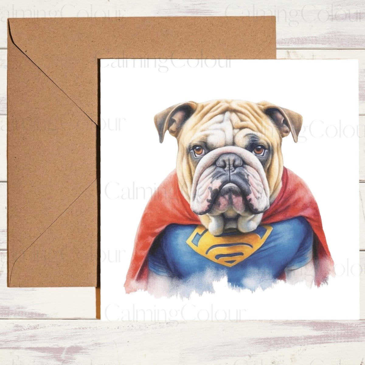 Bulldog as SuperHero | Father's Day Card | Calming Colour