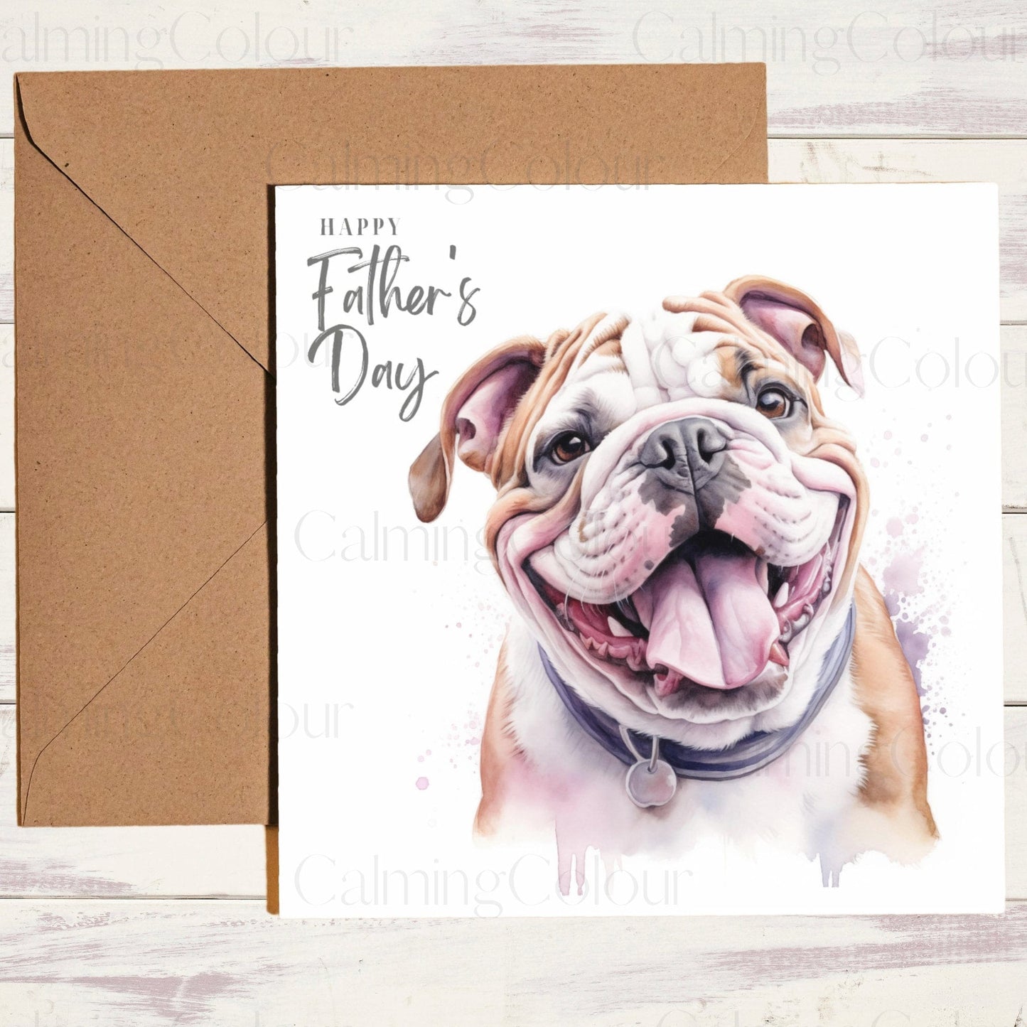 Bulldog Smiling | Father's Day Card | Calming Colour