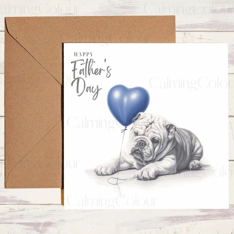 Bulldog with Blue Balloon | Father's Day | Calming Colour