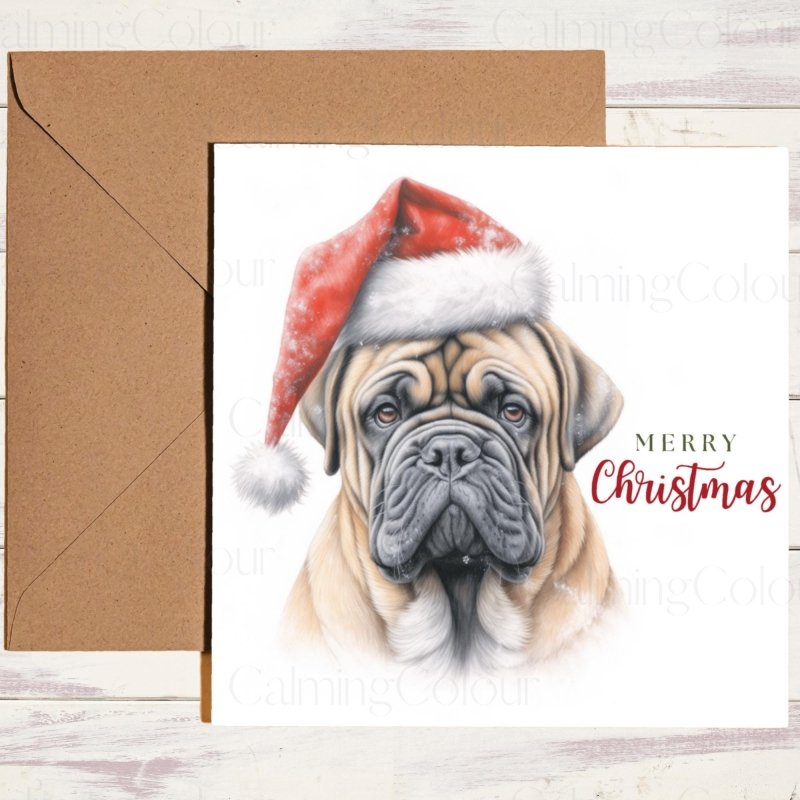 Bullmastiff | Santa Hat Holiday Christmas Card | Christmas Card
