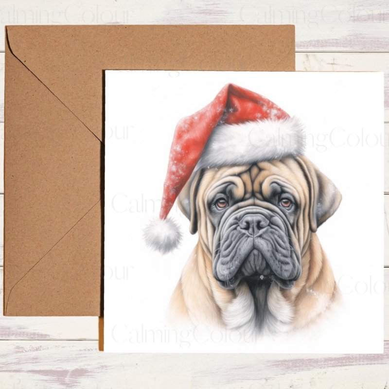 Bullmastiff | Santa Hat Holiday Christmas Card | Christmas Card
