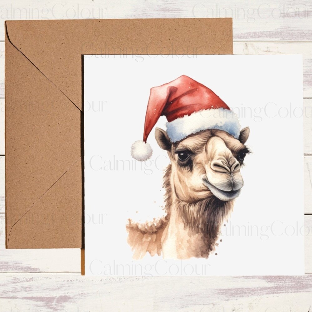 Camel wearing Red Santa Hat | Christmas Card | Calming Colour