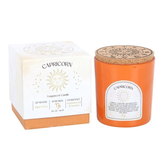 Capricorn Sandalwood & Jasmine Gemstone Zodiac Candle | Calming Colour