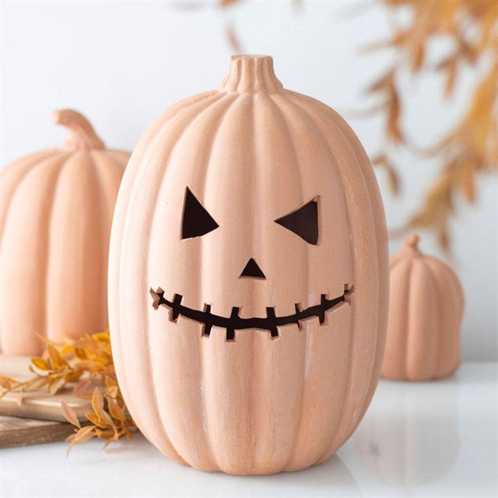 Carved Pumpkin Ornament | 30 cm Terracotta | Calming Colour