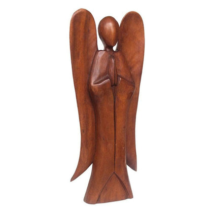 Carved Wooden Angel | Natural Acacia Wood (H50cm) | Calming Colour