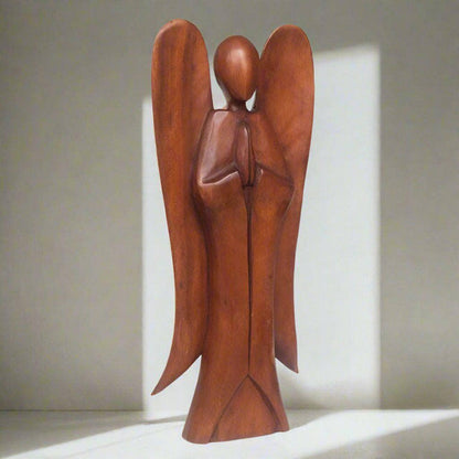 Carved Wooden Angel | Natural Acacia Wood (H50cm) | Calming Colour