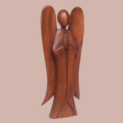 Carved Wooden Angel | Natural Acacia Wood (H50cm) | Calming Colour