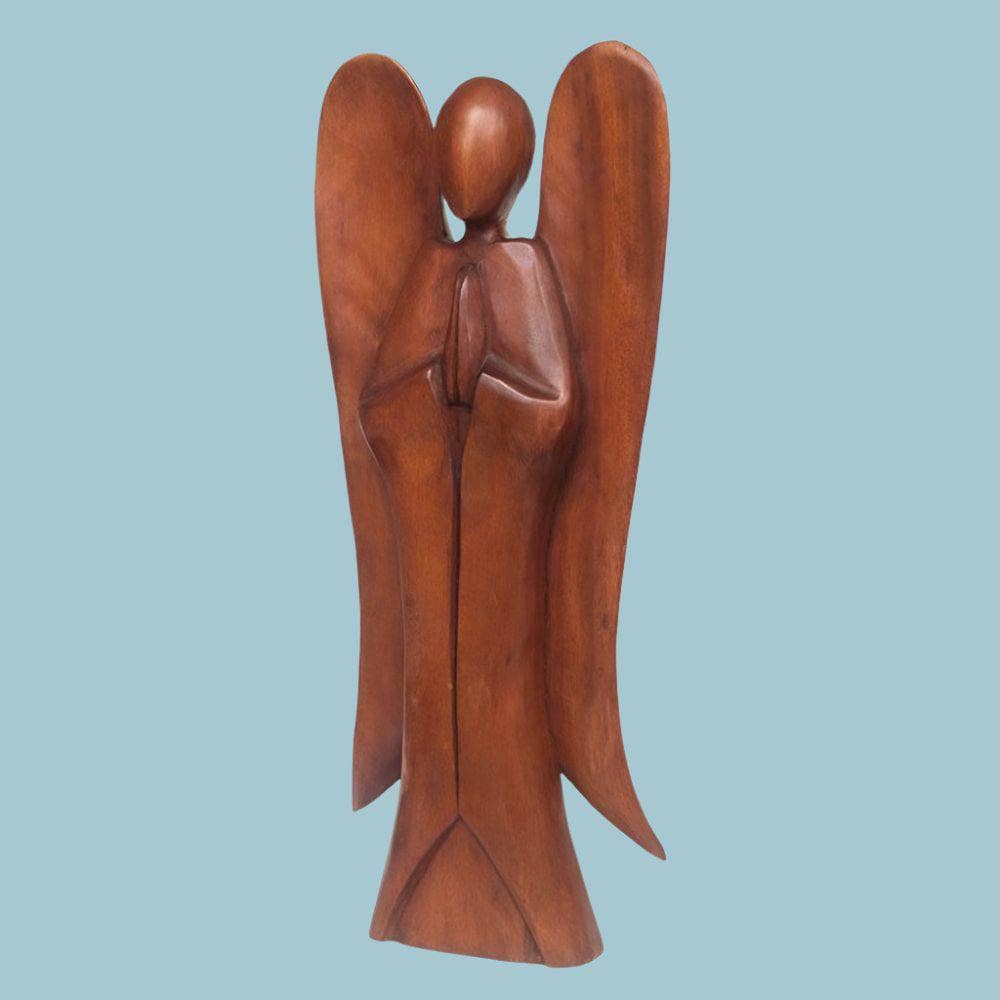 Carved Wooden Angel | Natural Acacia Wood (H50cm) | Calming Colour