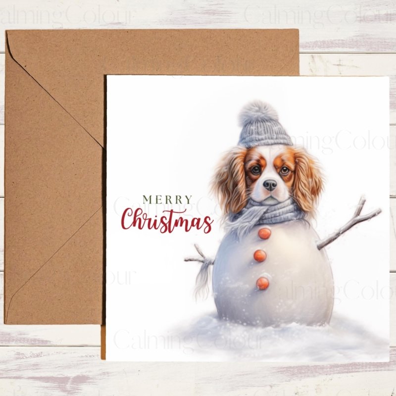 Cavalier King Charles Spaniel Snowman | Christmas Card | Christmas Card