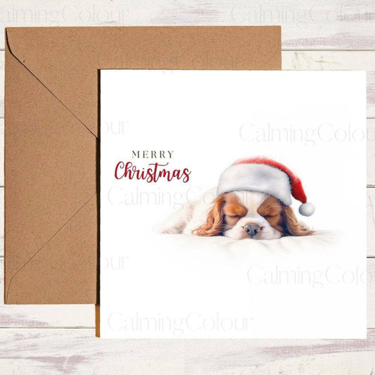 Cavalier King Charles Spaniel wearing Red Santa Hat | Christmas Card | Christmas Card