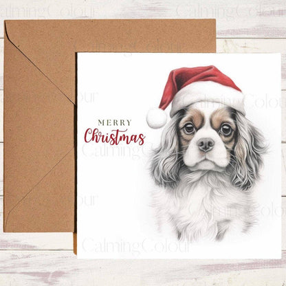 Cavalier King Charles Spaniel wearing Red Santa Hat | Christmas Card | Christmas Card