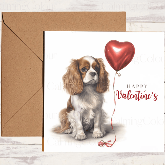 Cavalier King Charles Spaniel with Red LoveHeart Balloon | Valentine's Card | Valentine's Day