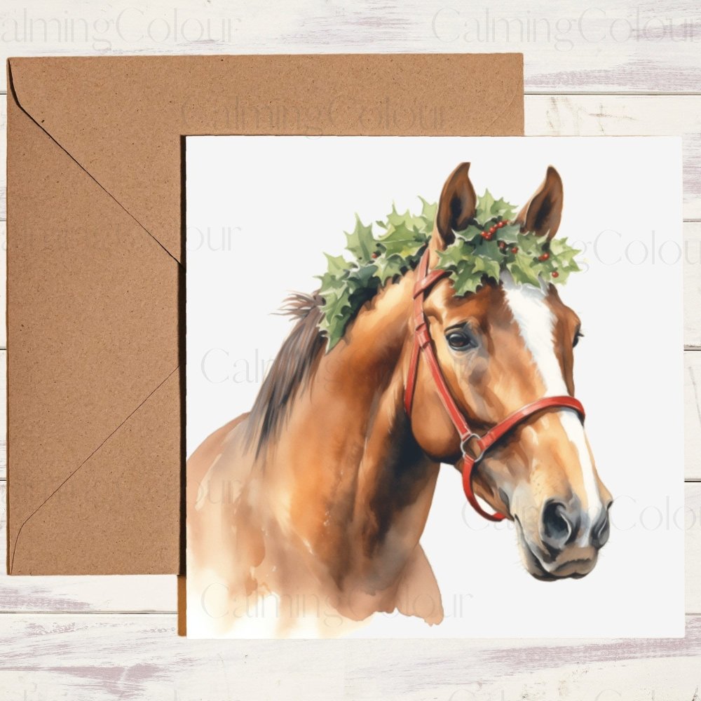 Chestnut Horse Christmas Card | Card for Horse Lover | Calming Colour