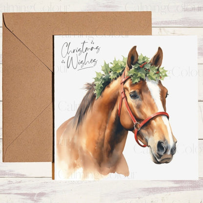 Chestnut Horse Christmas Card | Card for Horse Lover | Calming Colour