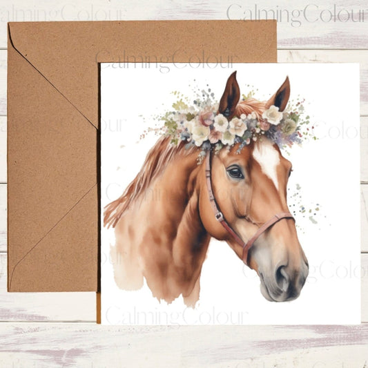 Chestnut Horse | Greeting Card | Single Card | Calming Colour