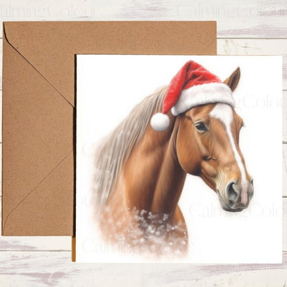 Chestnut Horse in Snow Scene | Christmas Card | Christmas Card