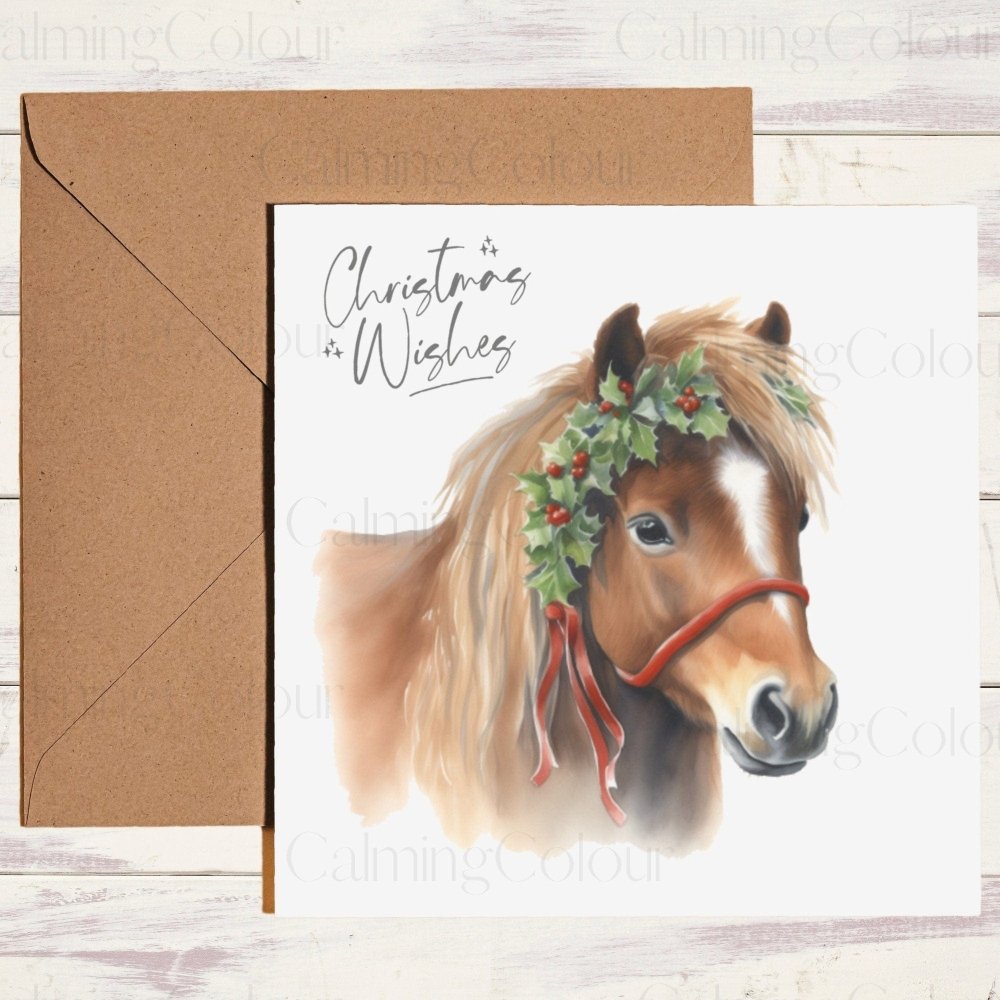 Chestnut Shetland Pony Christmas Card | Card for Animal Lover | Calming Colour