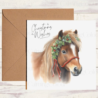 Chestnut Shetland Pony Christmas Card | Card for Animal Lover | Calming Colour