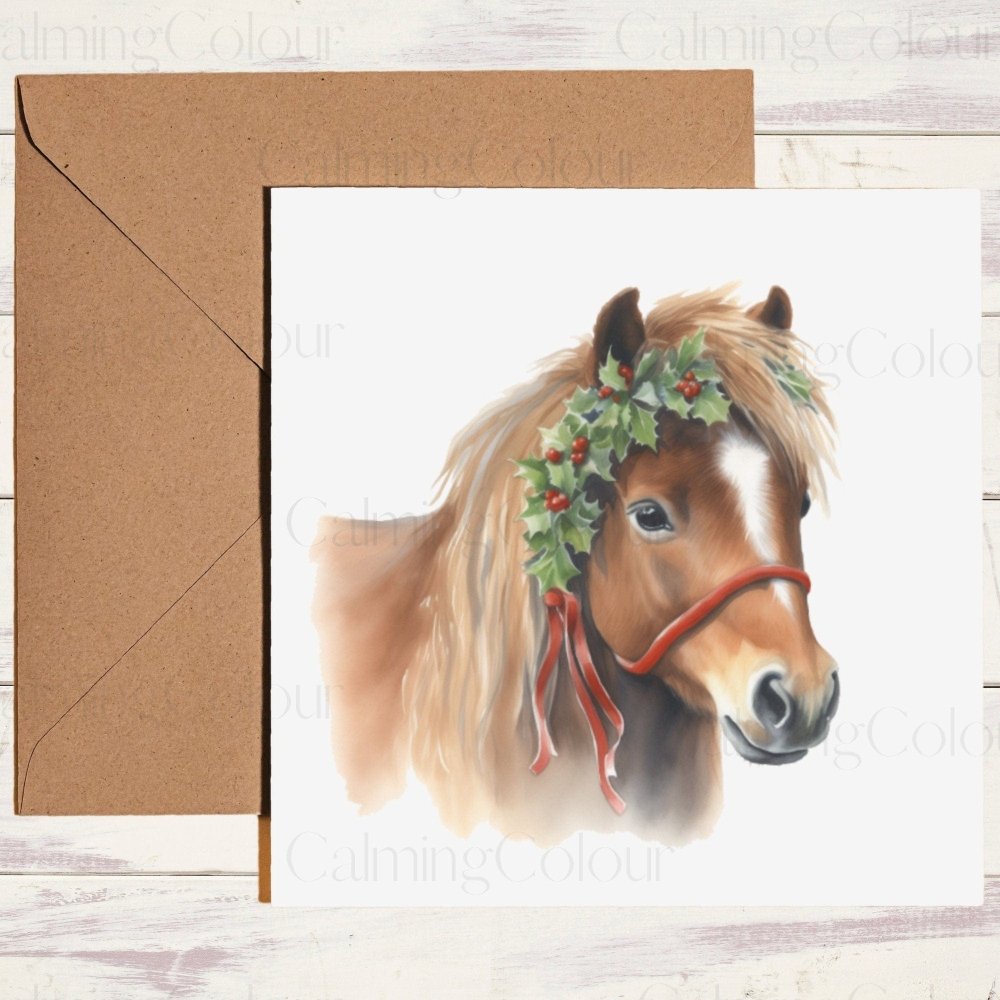 Chestnut Shetland Pony Christmas Card | Card for Animal Lover | Calming Colour