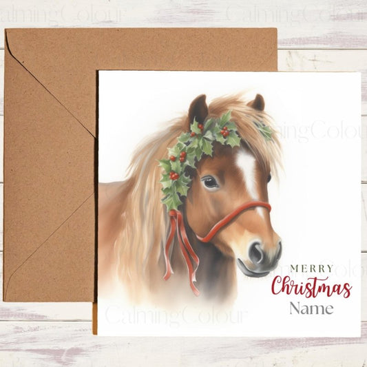 Chestnut Shetland Pony Christmas Card | Christmas Card