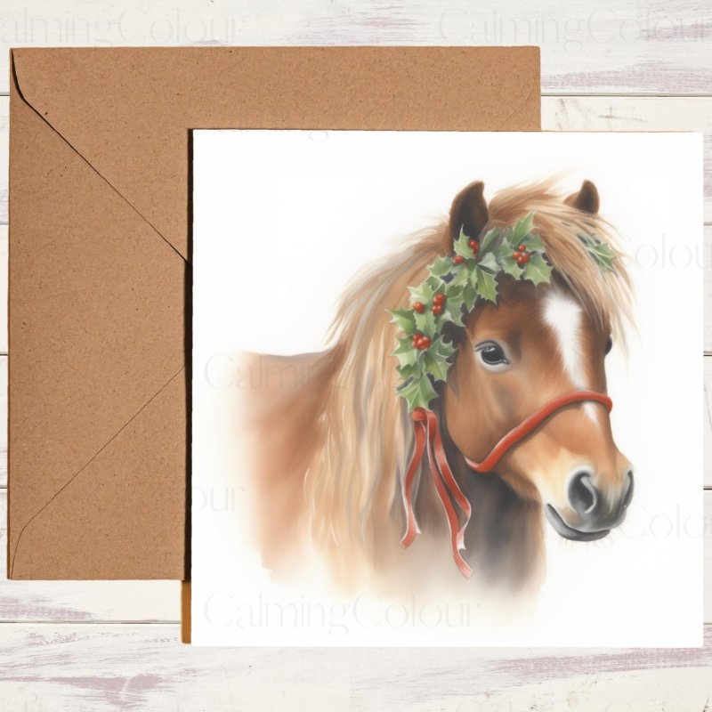 Chestnut Shetland Pony Christmas Card | Christmas Card