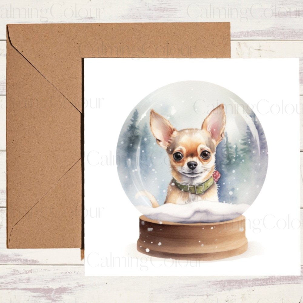 Chihuahua in a Snow Globe | Christmas Card | Calming Colour