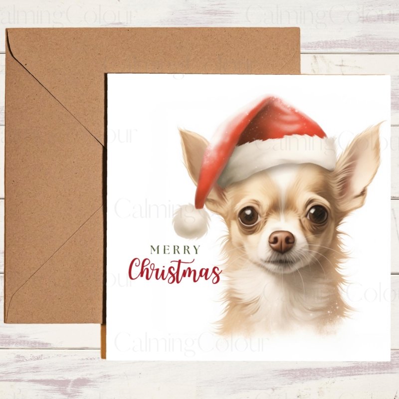 Chihuahua | Red Santa Hat Christmas Card | Christmas Card