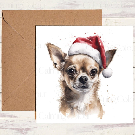 Chihuahua wearing Red Santa Hat | Christmas Card | Christmas Card