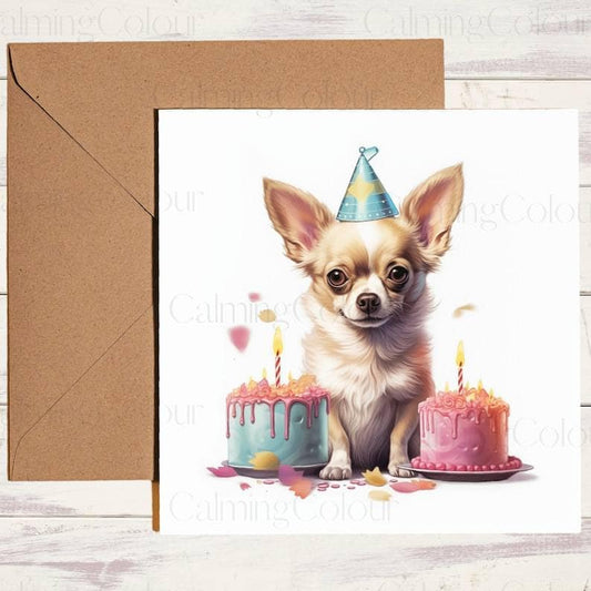 Chihuahua with Cupcakes | Birthday Card | Calming Colour