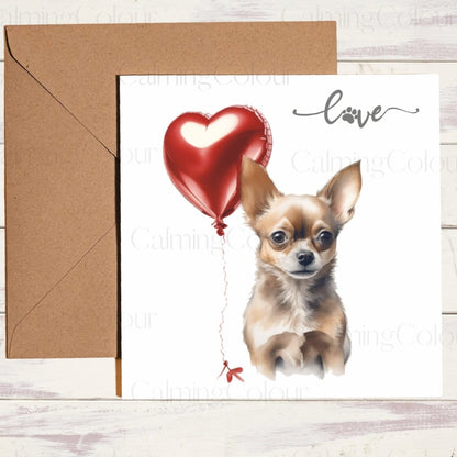 Chihuahua with Red Balloon | Greeting Card | Calming Colour