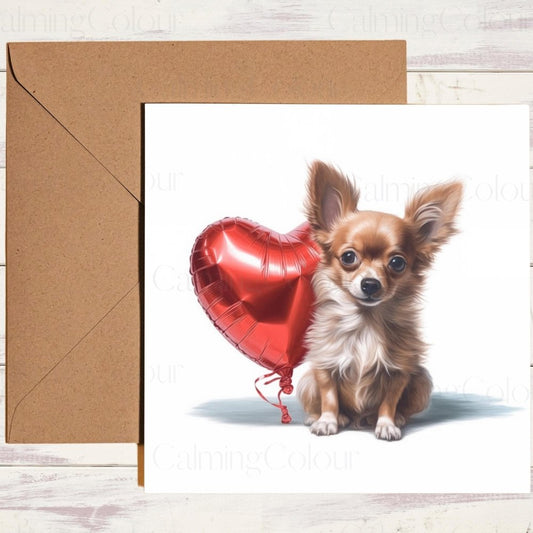 Chihuahua with Red Balloon | Valentines Card | With Love | Calming Colour