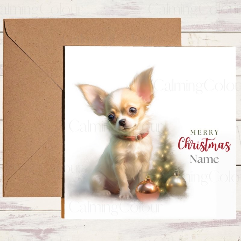 Chihuahua with Small Christmas Tree | Christmas Card | Christmas Card