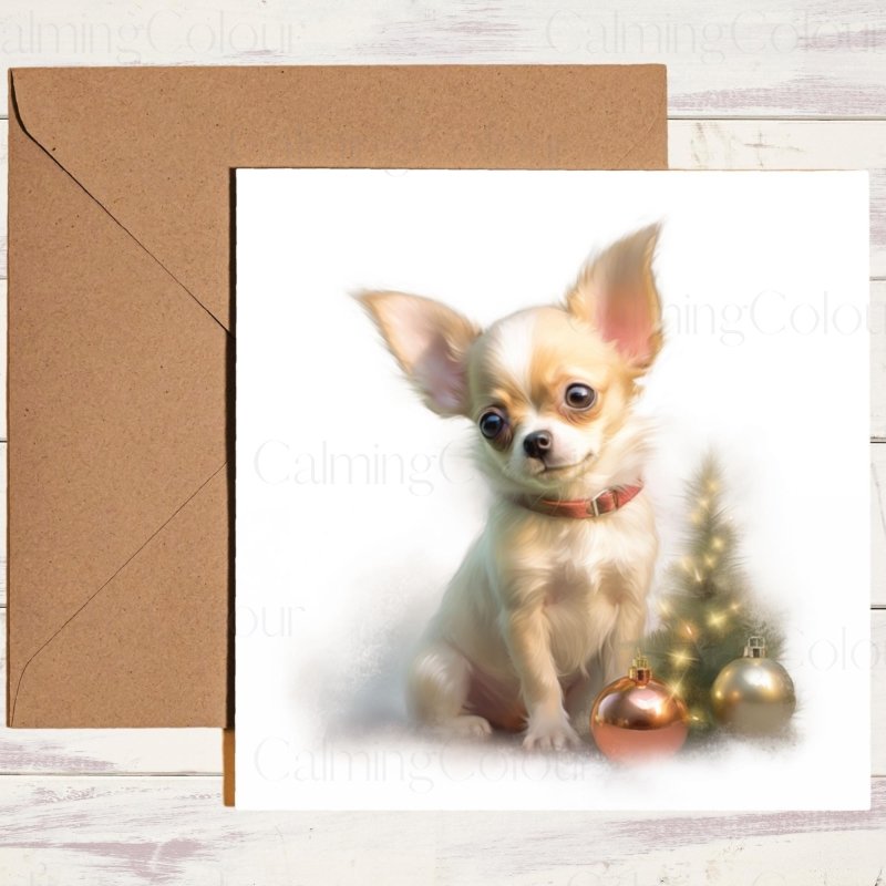 Chihuahua with Small Christmas Tree | Christmas Card | Christmas Card