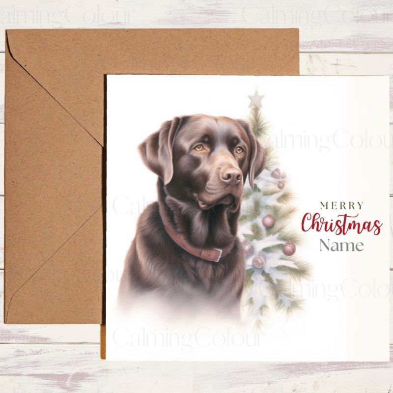 Chocolate Labrador by Twinkling Christmas Tree | Christmas Card | Christmas Card