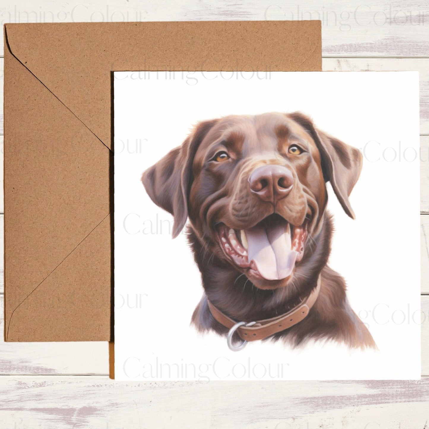 Chocolate Labrador Smiling | Father's Day Card | Calming Colour