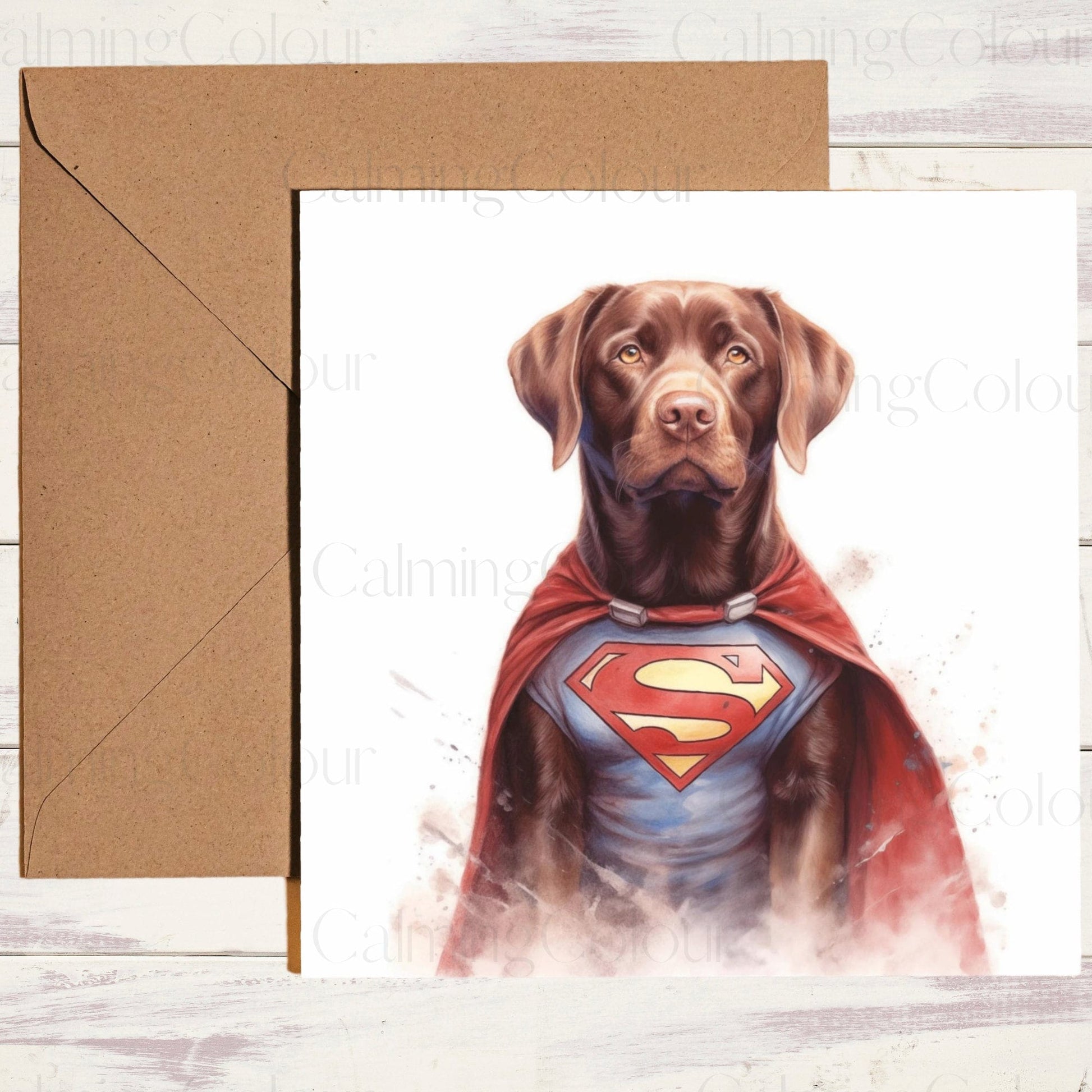 Chocolate Labrador as SuperHero | Father's Day Card | Calming Colour