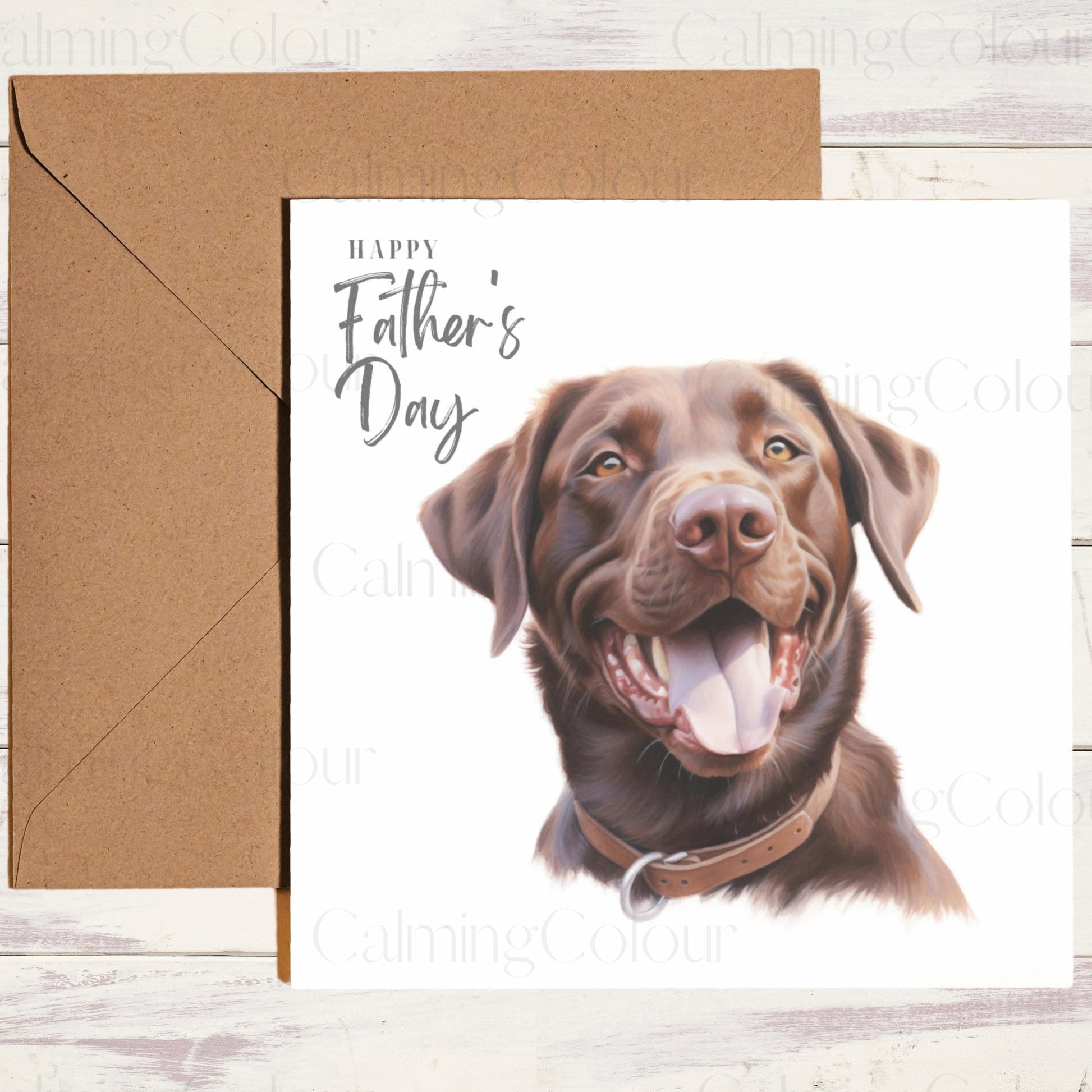 Chocolate Labrador Smiling | Father's Day Card | Calming Colour