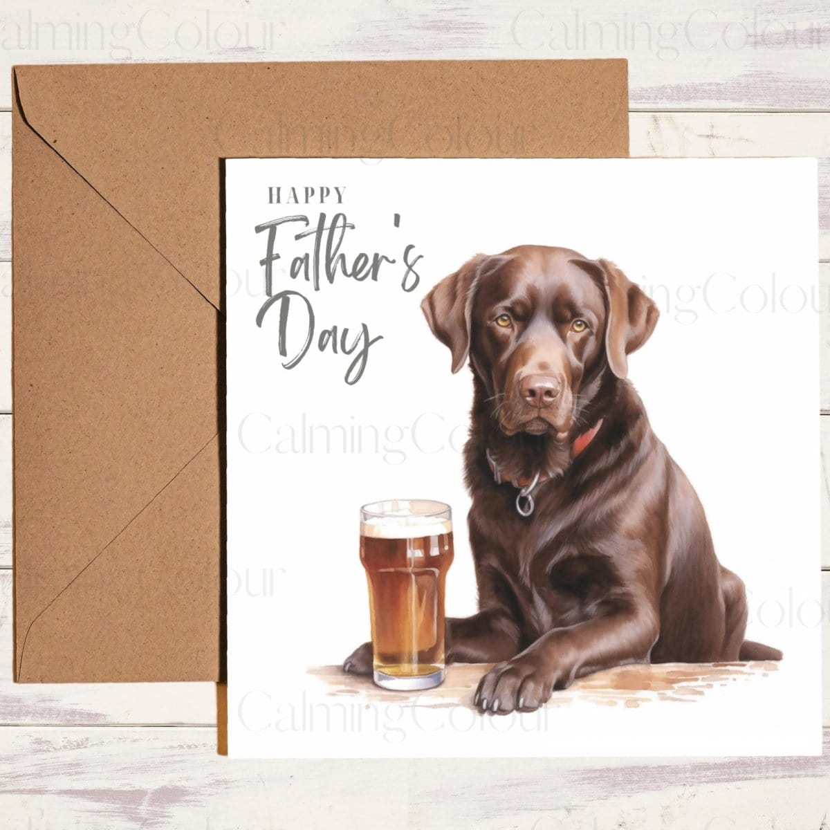 Chocolate Labrador with a Pint Glass | Father's Day Card | Calming Colour