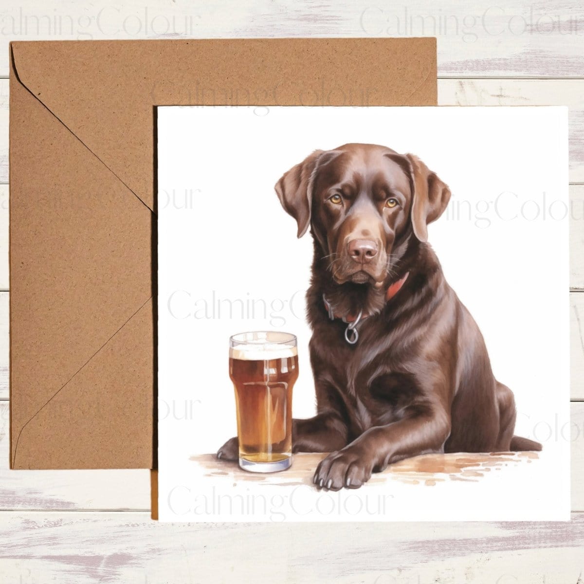 Chocolate Labrador with a Pint Glass | Father's Day Card | Calming Colour