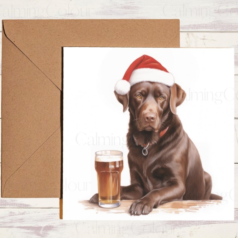 Chocolate Labrador in Santa Hat | Christmas Card | Christmas Card
